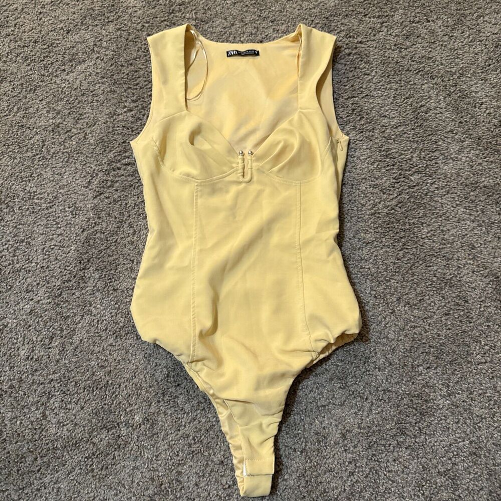 Zara Womens Metal Pastel Race Chic Luxury Piece Bodysuit Yellow Size XS 8605/318